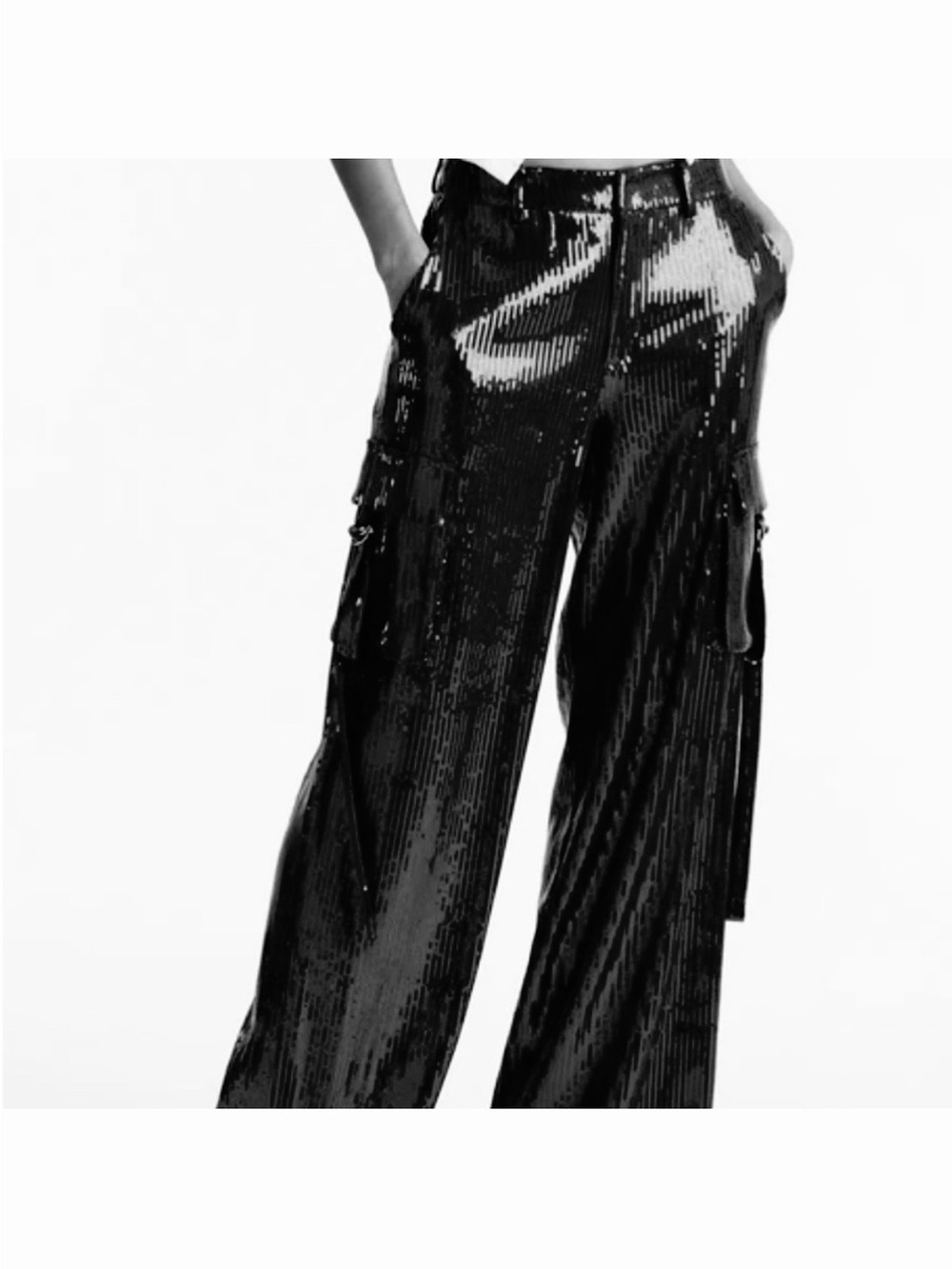 Sequin cargo wide leg pants